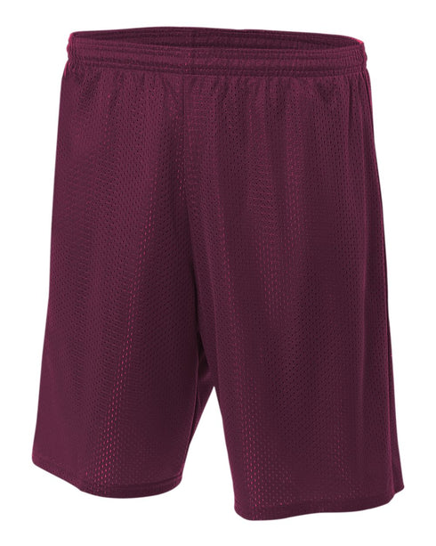 A4 9" Lined Tricot Mesh Short (N5296), Color 'Maroon'